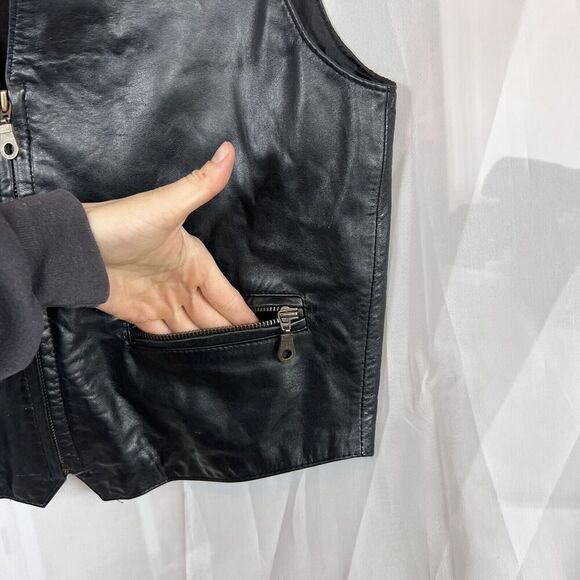 Vintage Compagnie Express black leather biker vest Small moto style grunge edgy - Picture 4 of 6